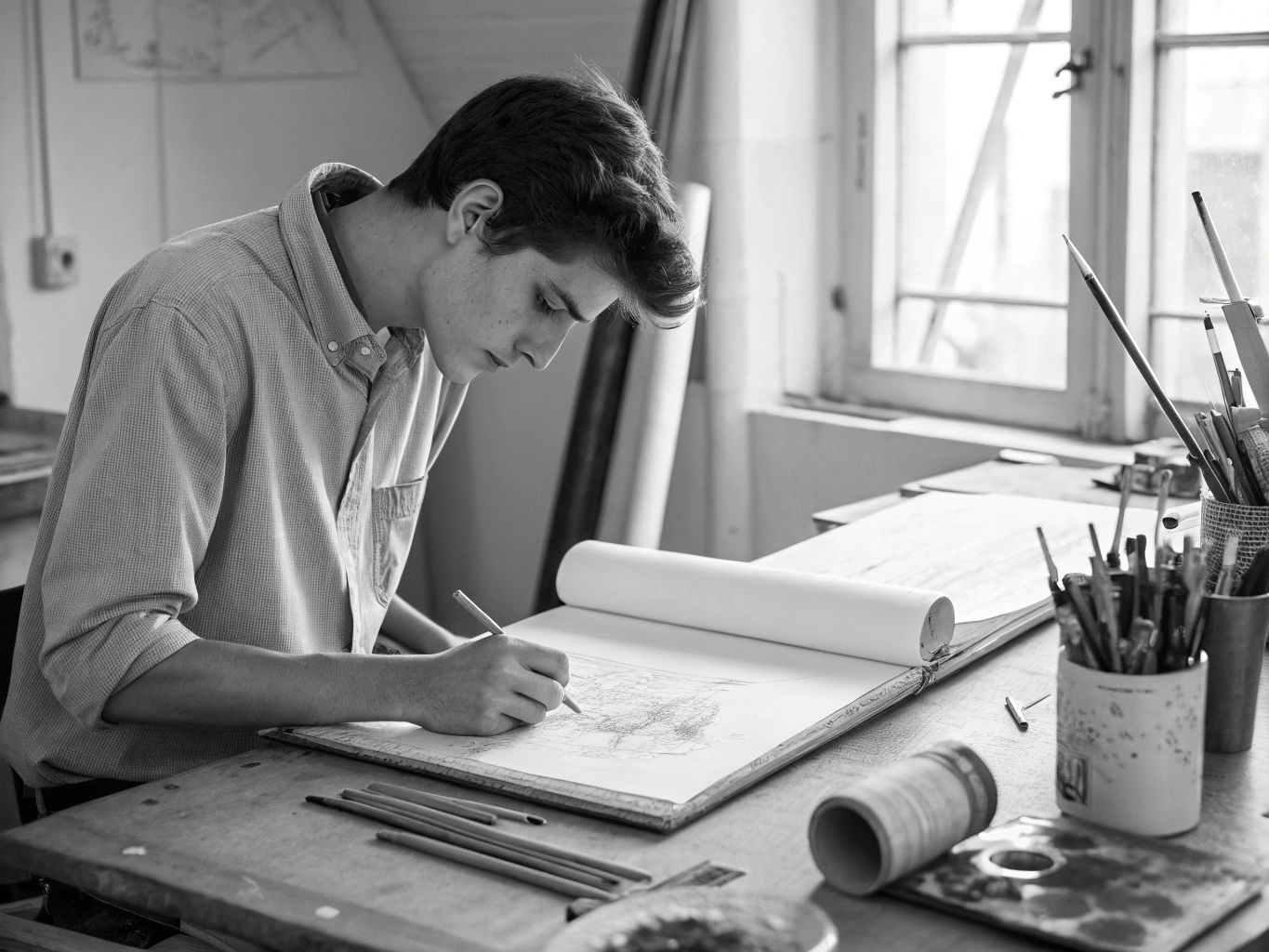 Dramatic High-Contrast Pencil Hatching