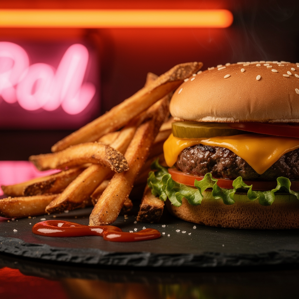 Fast food burger meal with fries and soda