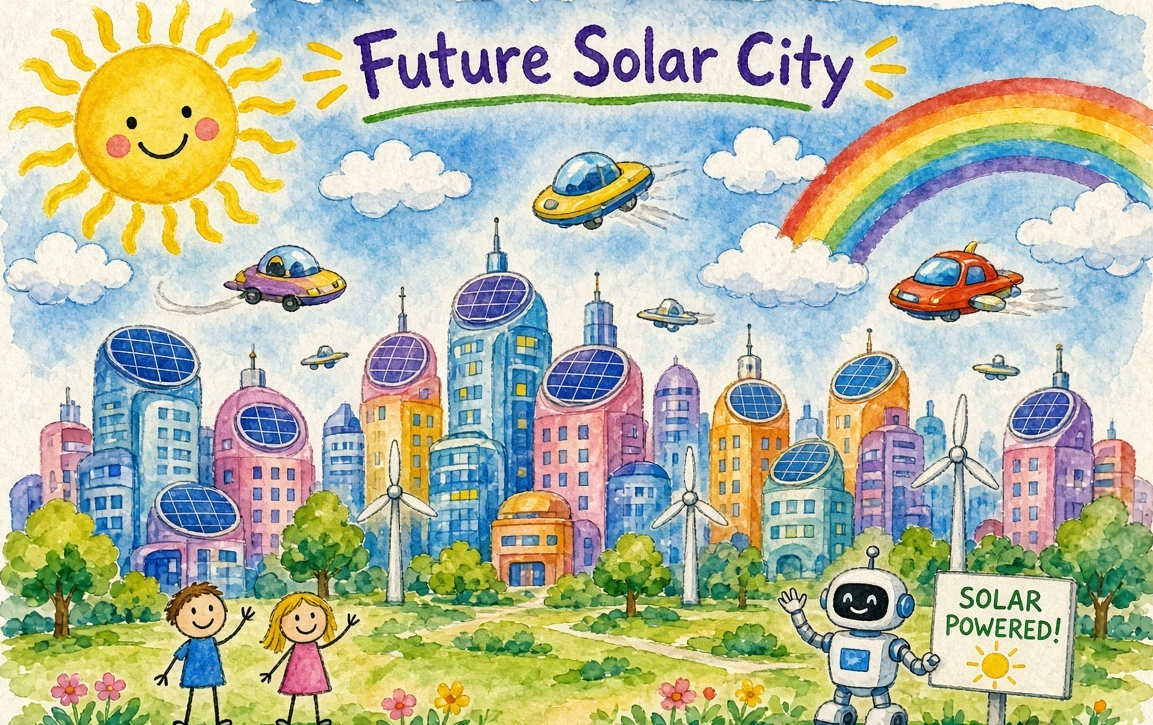Winning artwork Future Solar City by Ananya D. (Std 6th)
